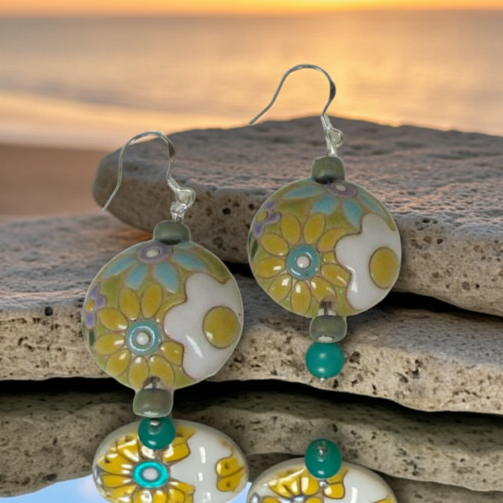 Floral Artisan Bead Drop Earrings