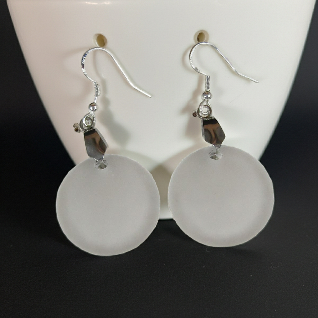 Frosted Clear Sea Glass Drop Earrings