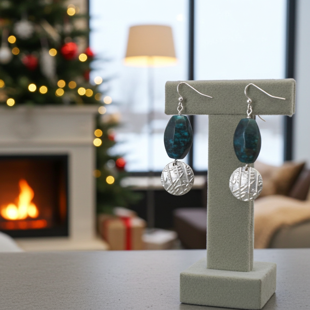 Timeless Beauty in Azurite and Pewter Earrings