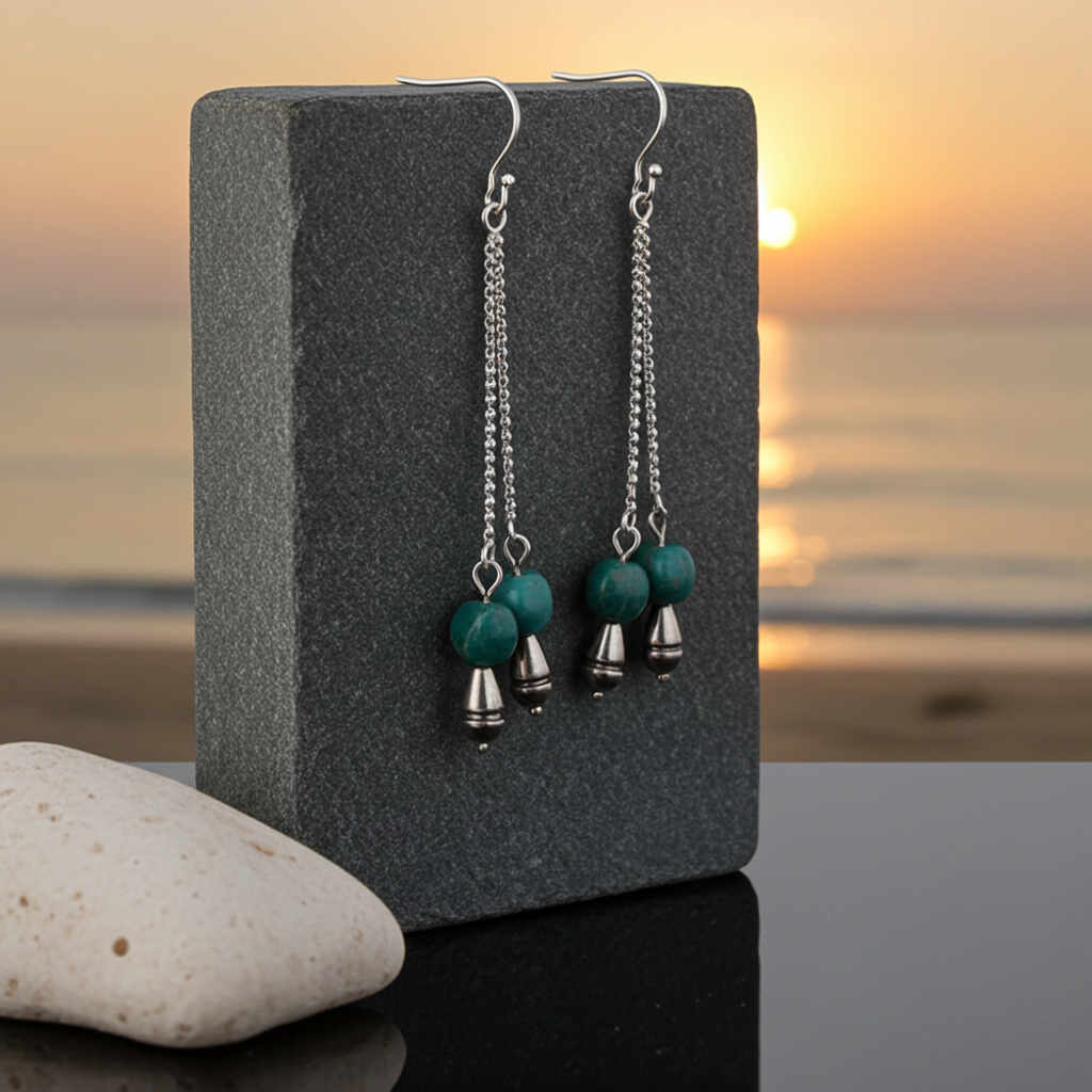 Silver Double Dangle Amazonite  Earrings