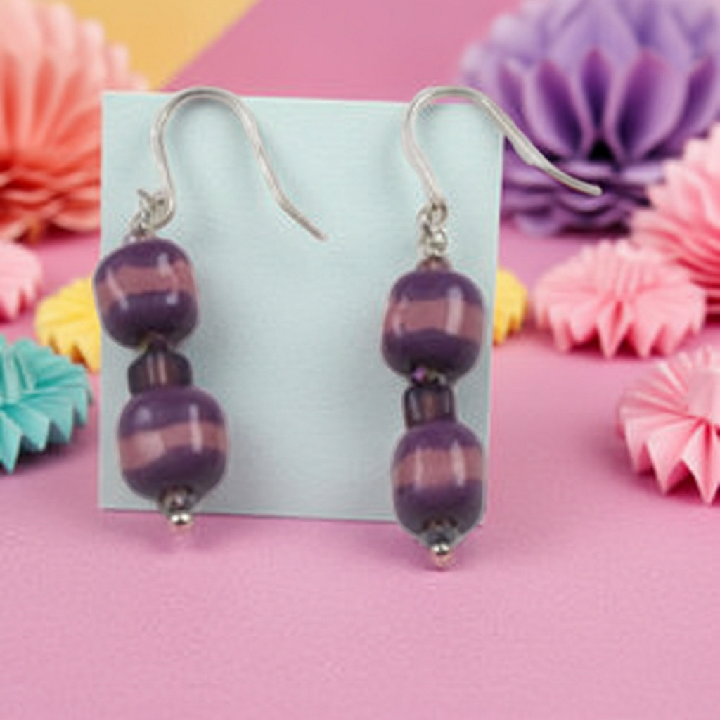 New Lilac Fair Trade Kazuri Bead Earrings