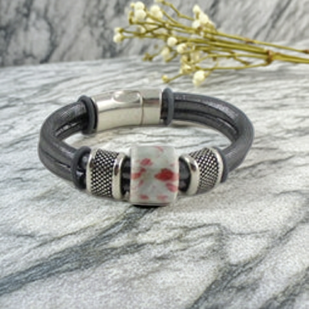 Handmade Silver Metallic Cord Bracelet with ice Accents