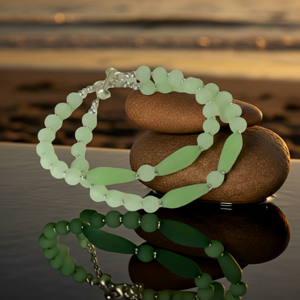 Green Sea Glass Double Strand Bracelet