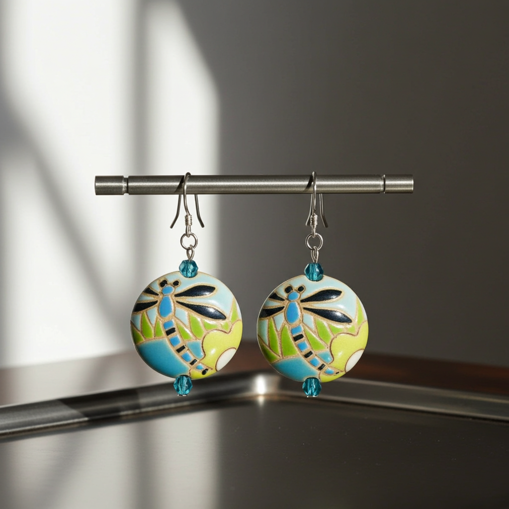 Handmade Artisan Bead Drop Earrings Dragan Fly Design