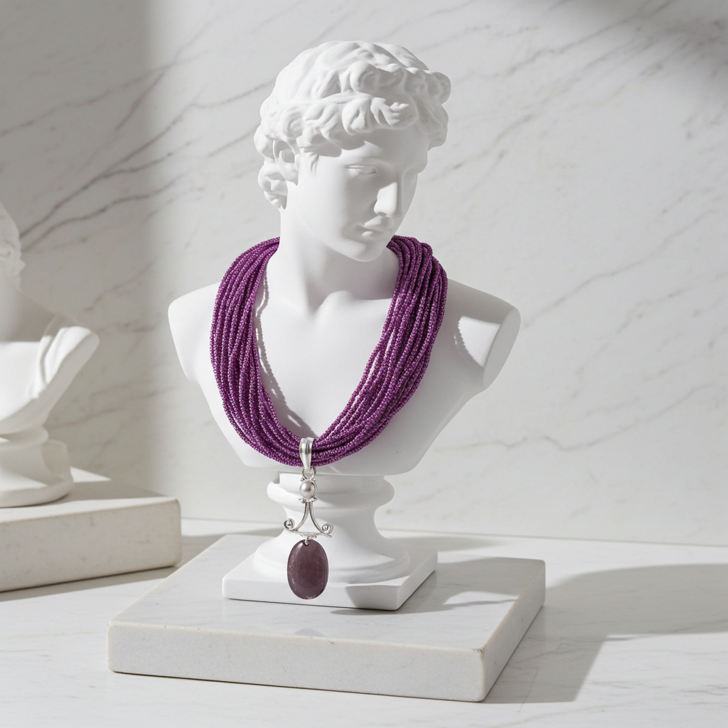 Mookaite Pendant on Fuchsia Multi-strand Necklace