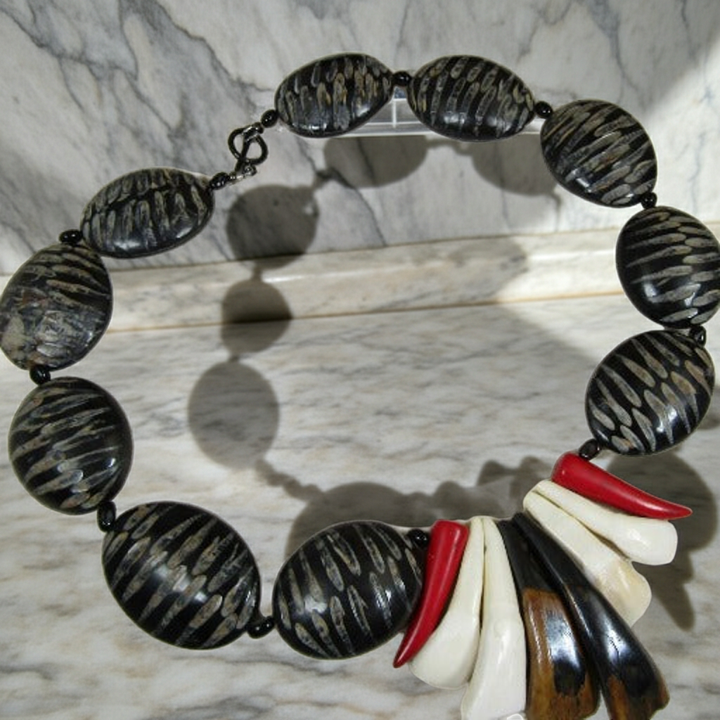 Big Rare Horn Zebra Matric & Tusk Statement Necklace