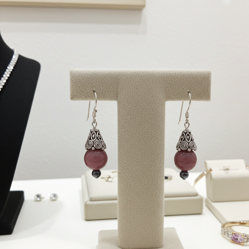 Rhodonite Gemstone and Silver Earrings