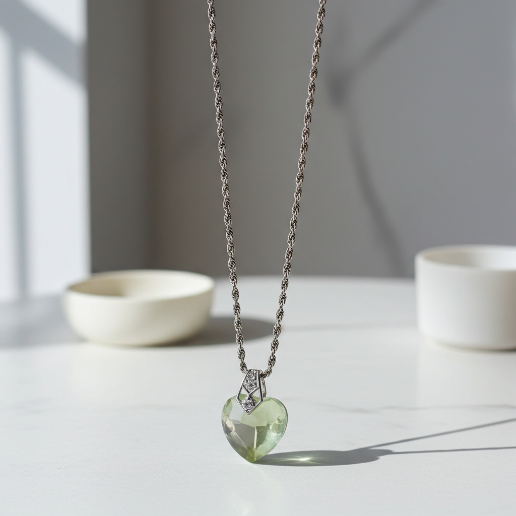 Beige Crystal Heart Pendant Necklace