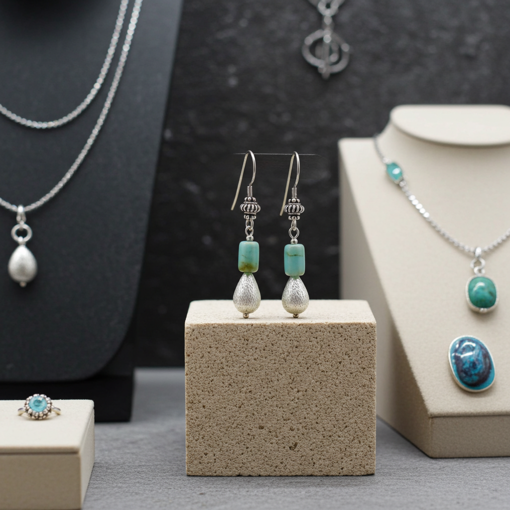 Blue Opal and Silver Earrings