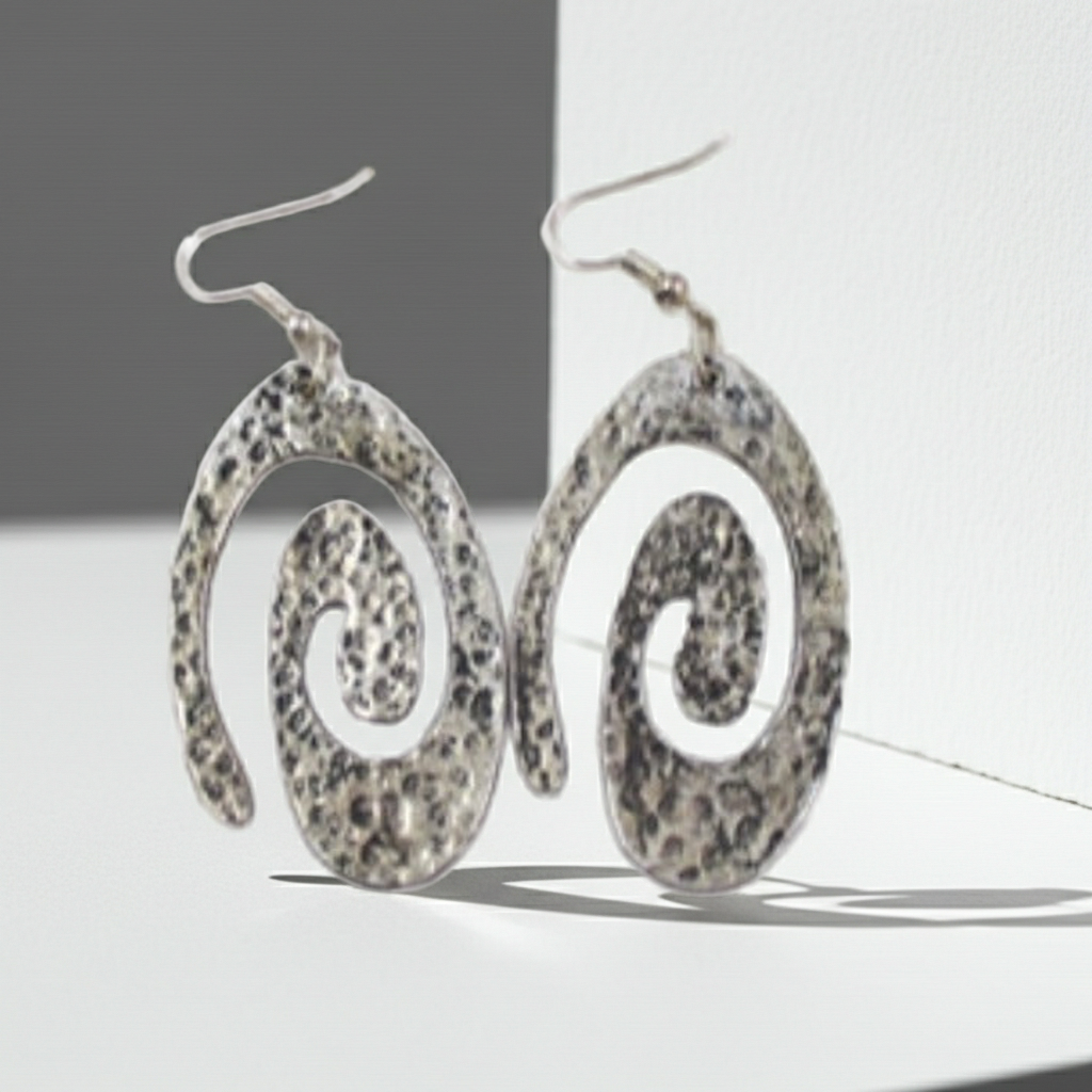Bold Silver Swirled Charm Dangle Earrings