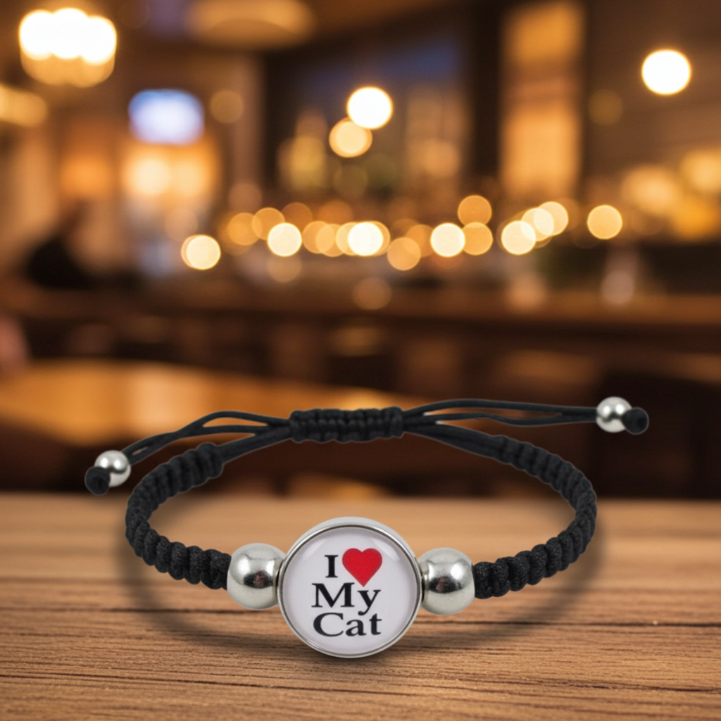 Child's I Love My Cat Black Braided  Bracelet