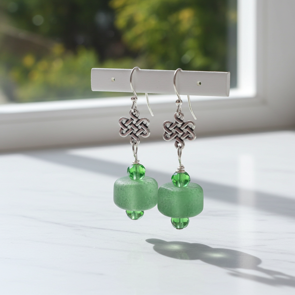 Frosted Green Sea Glass Earrings