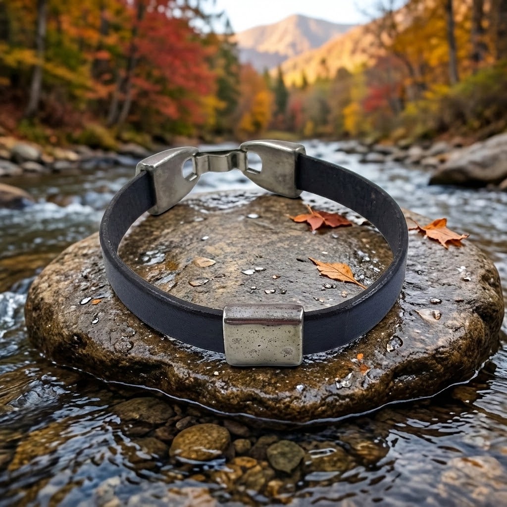 Men's Navy Flat Leather Bracelet