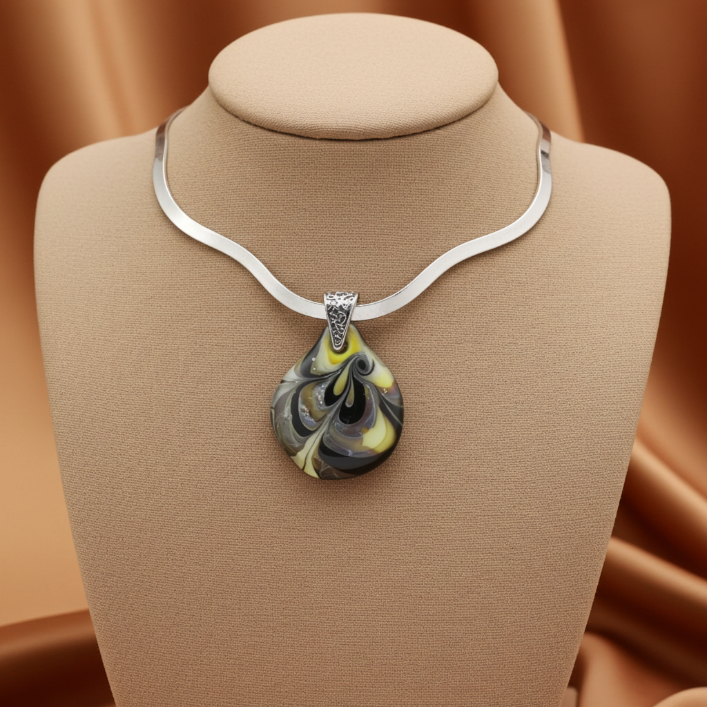 Handmade Dusty Rose Artisan Bead Pendant Necklace