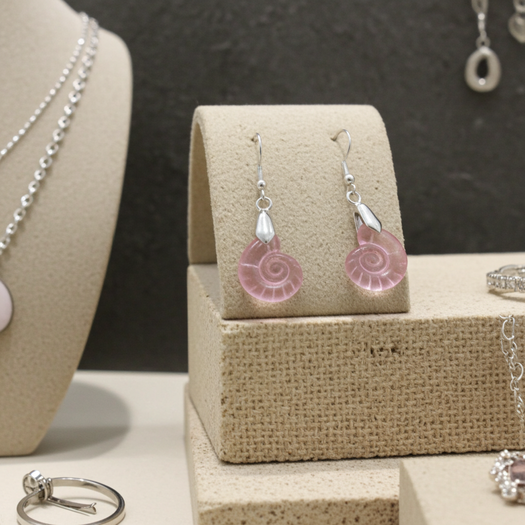 Pink Sea Glass Sea Shell Earrings