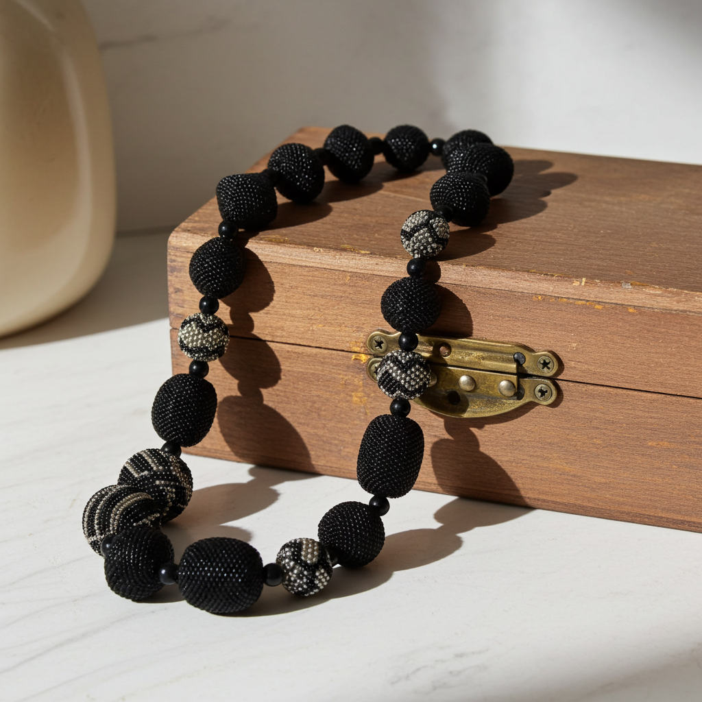 Exquisite Black Beaded Necklace Handmade