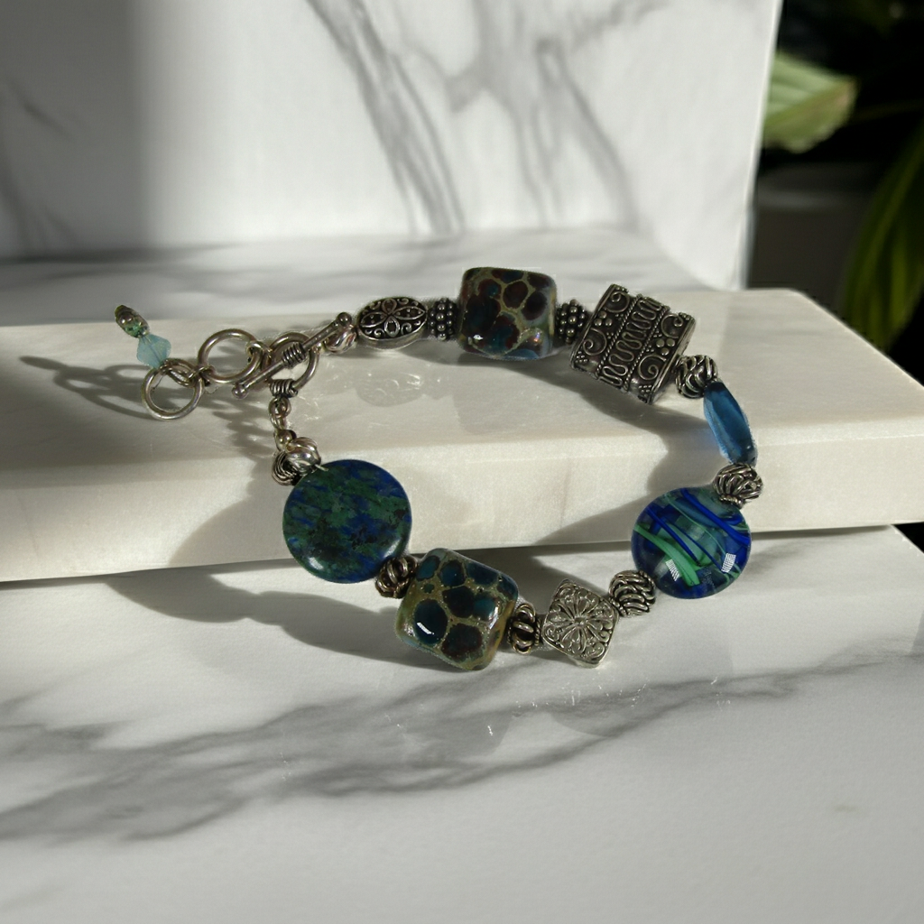 Blue and Silver Handmade  Bead  Classic Bracelet