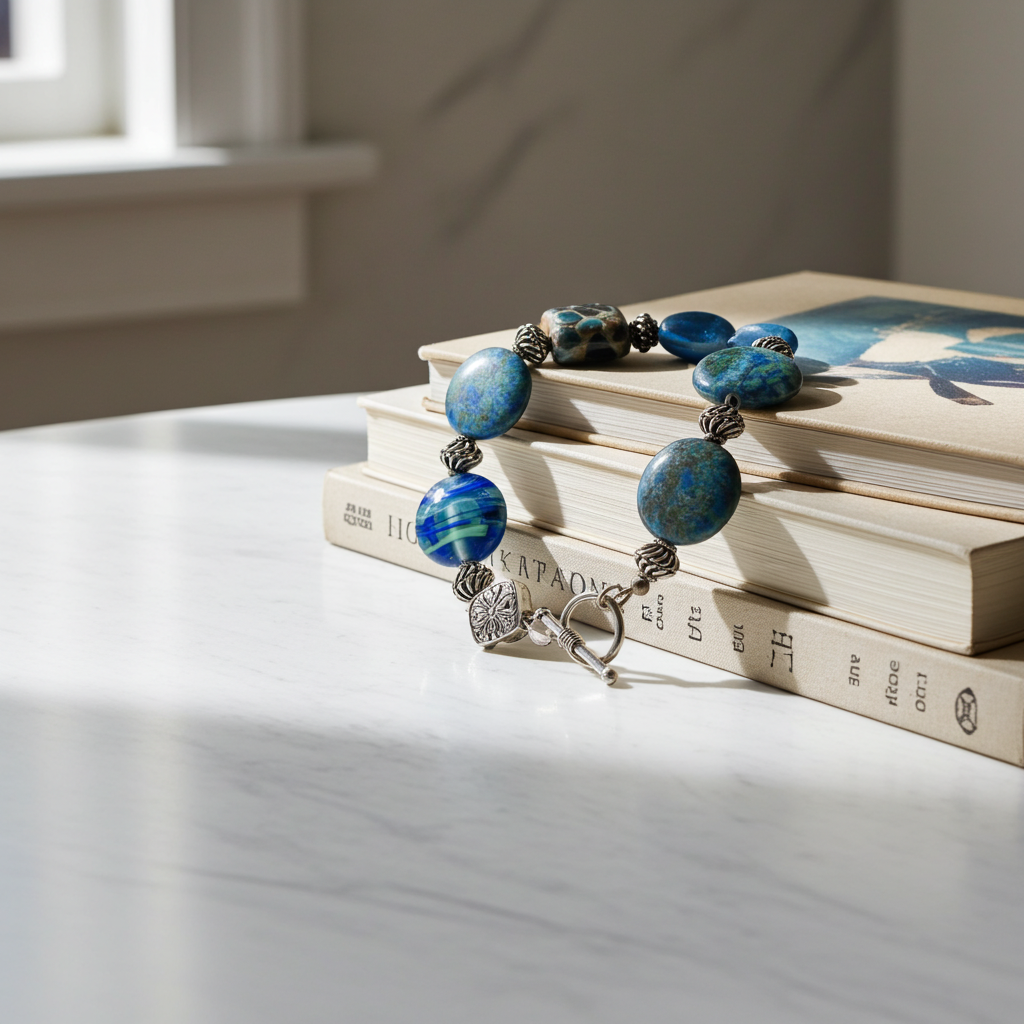Blue and Silver Handmade  Bead  Classic Bracelet