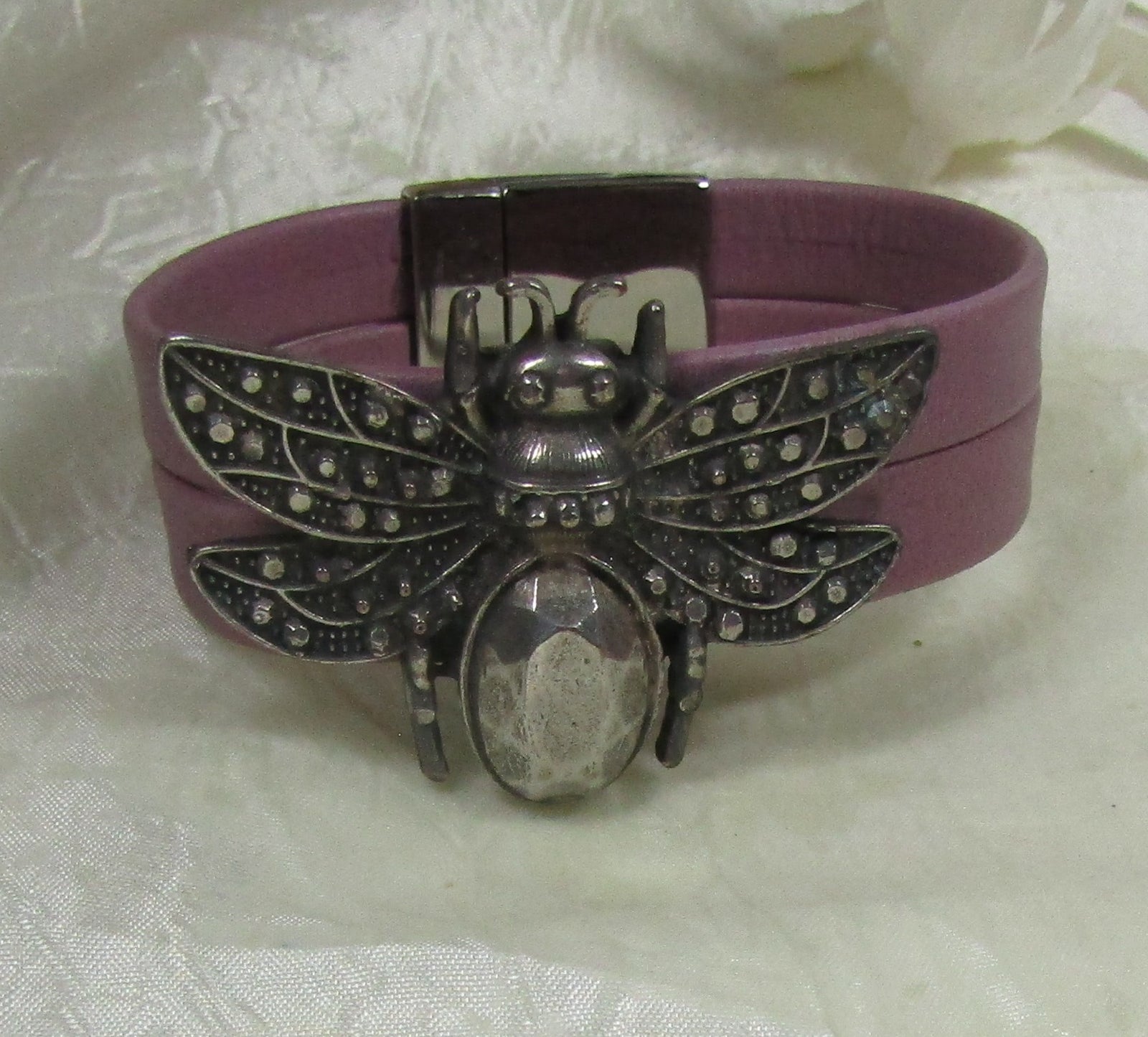Radiant Orchid Beetle Leather Bracelet