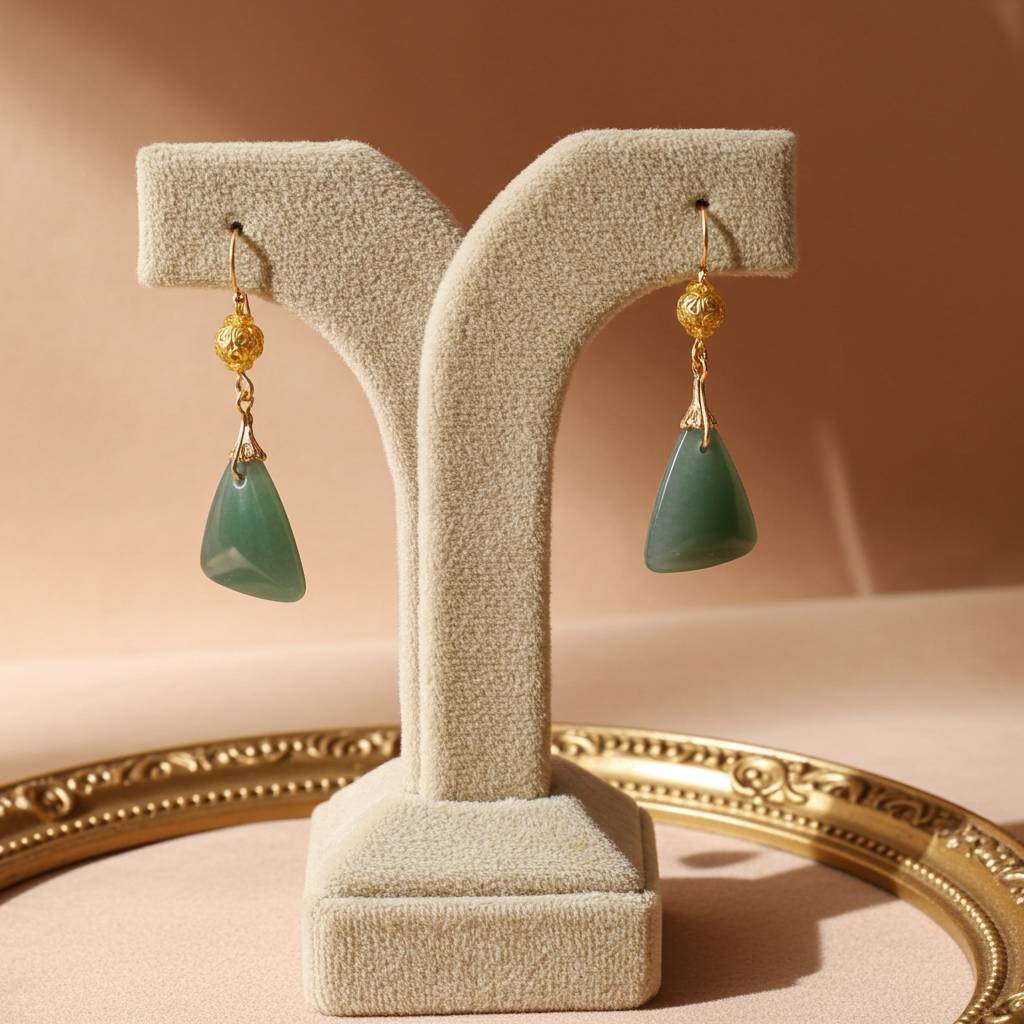 Mexican Jasper Gemstone & Gold Drop Earrings