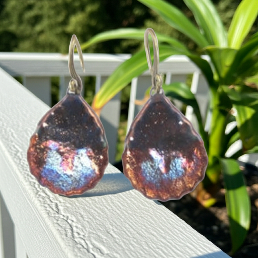 Rust Metallic Artisan Handmade Earrings Raku Glaze