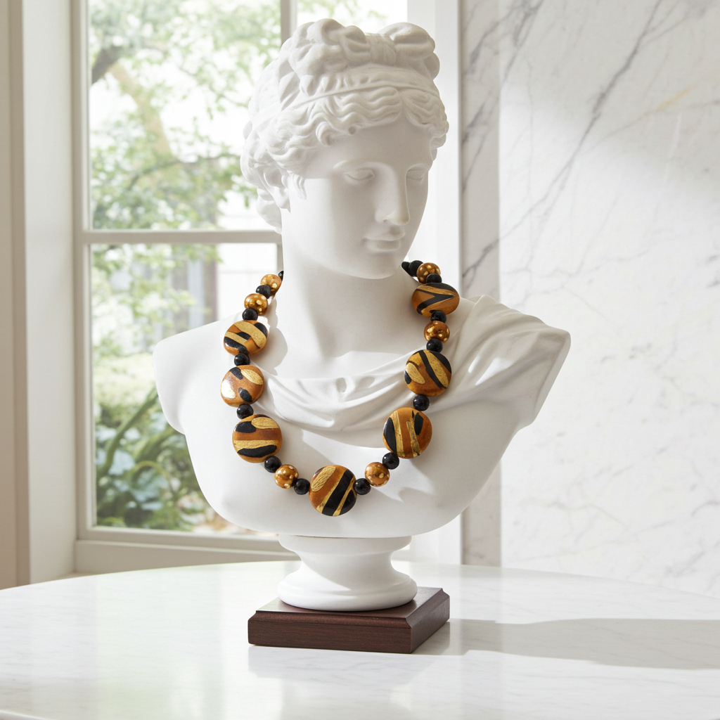 Black & Gold Kazuri Handmade Bead Necklace