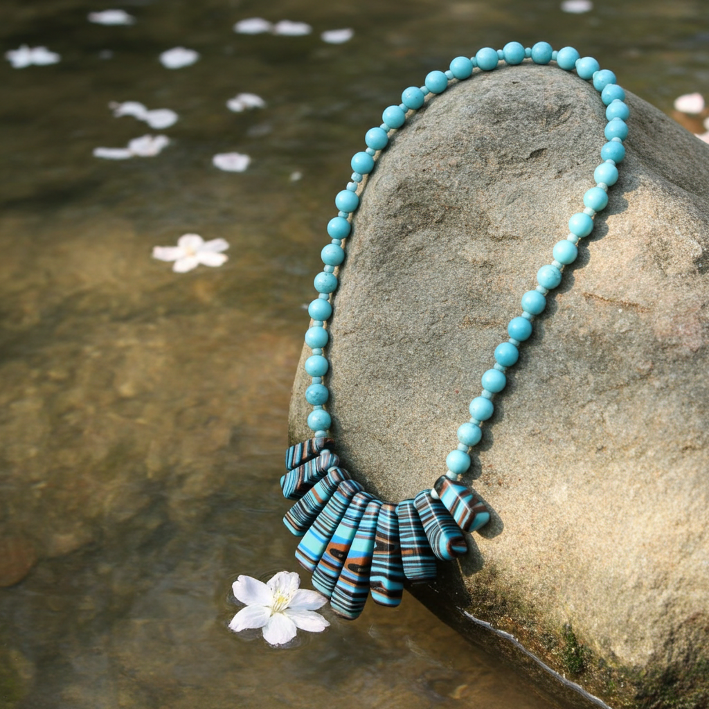 Design Aqua Gemstone Impression Jasper Bib Necklace