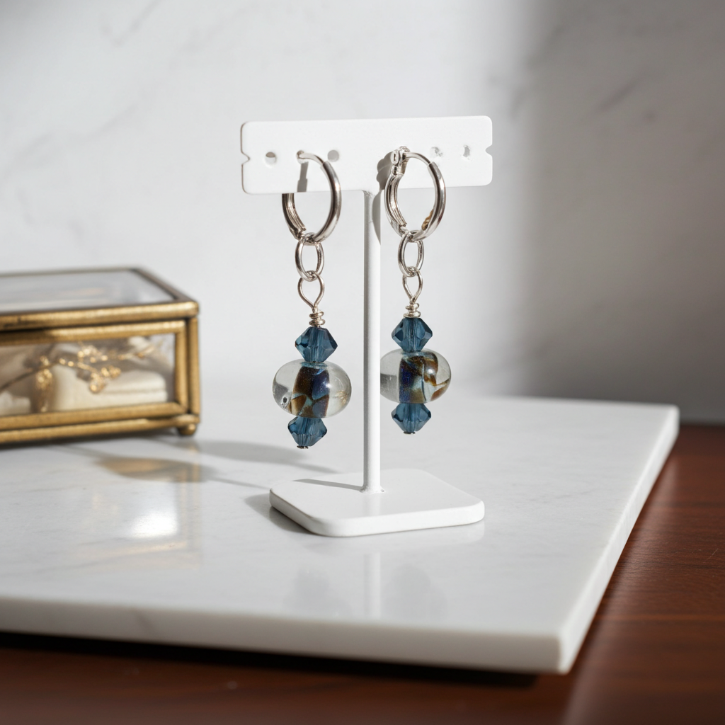 Montana Laturn Blue Artisan Glass Bead Hoop Earrings