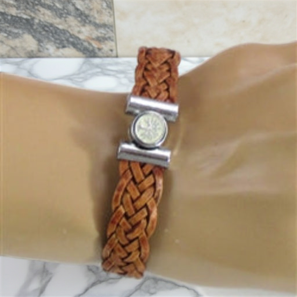 Man's Natural Tan Braided Leather Bracelet - Tree of Life Clasp