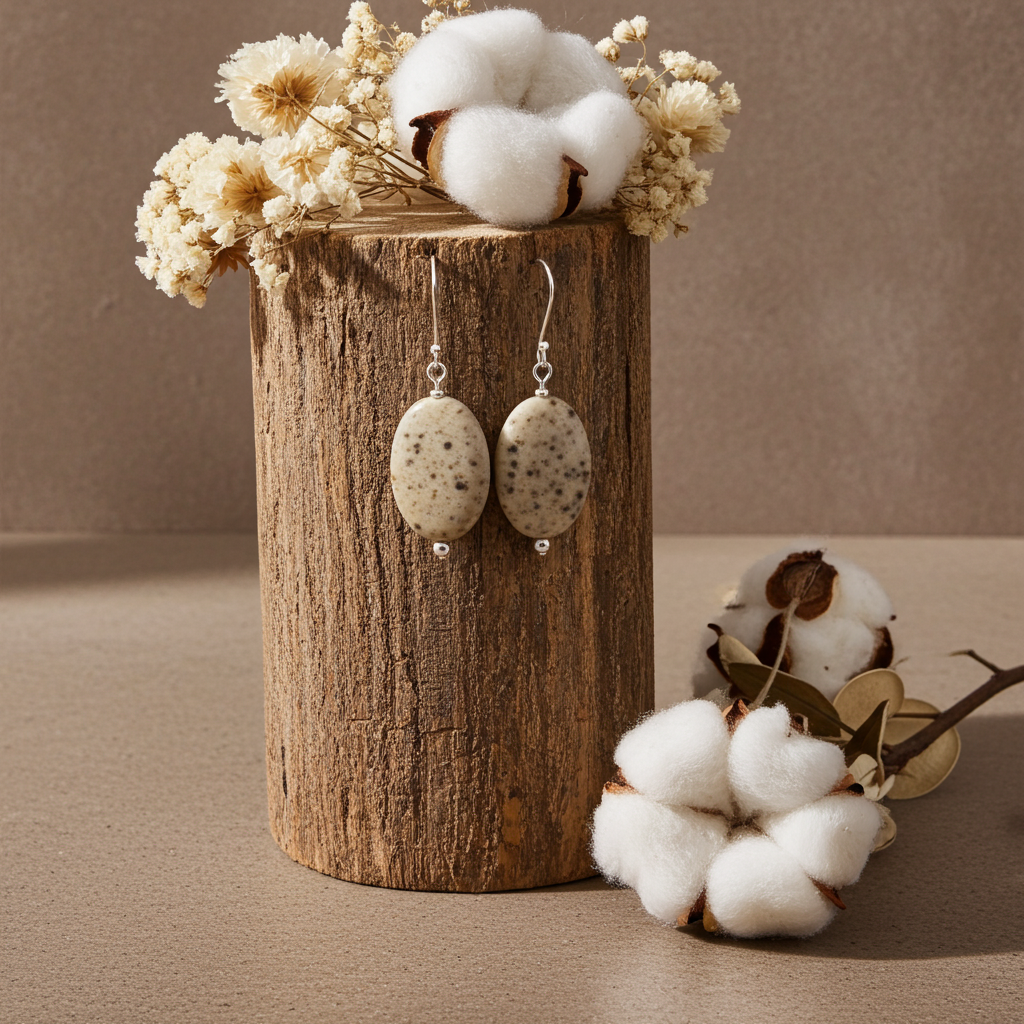 Classic Petrified Palmwood Gemstone Drop Earrings