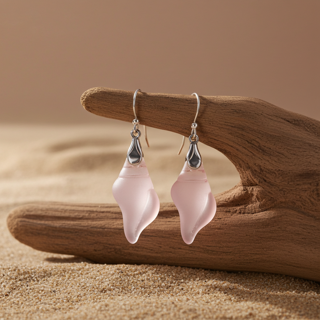 Pink Sea Glass Drop Earrings in a Beach Motif