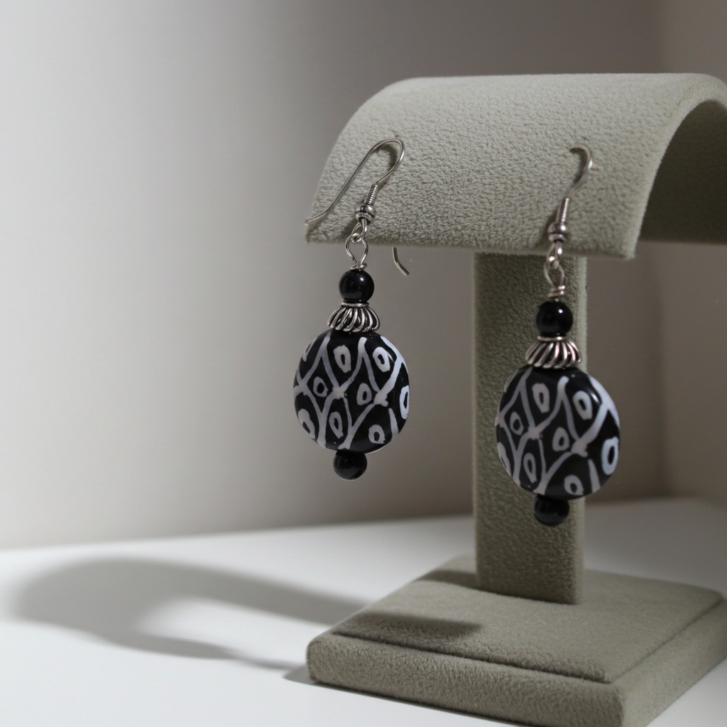 Handmade Black & White Kazuri Earrings