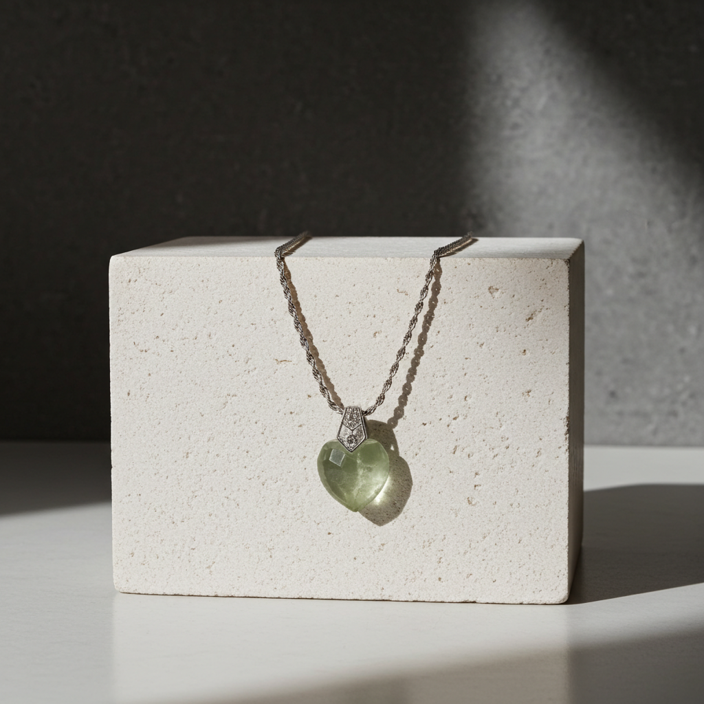 Beige Crystal Heart Pendant Necklace