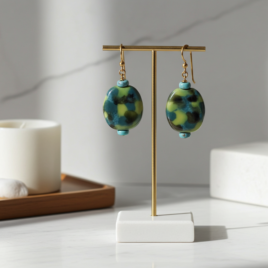 Green and Turquoise Fair Trade Kazuri Earrings Fair Trade Beads