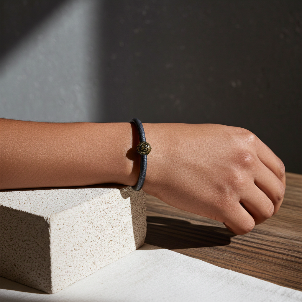 Child's Silver Leather Cord Bracelet with lLion Accent