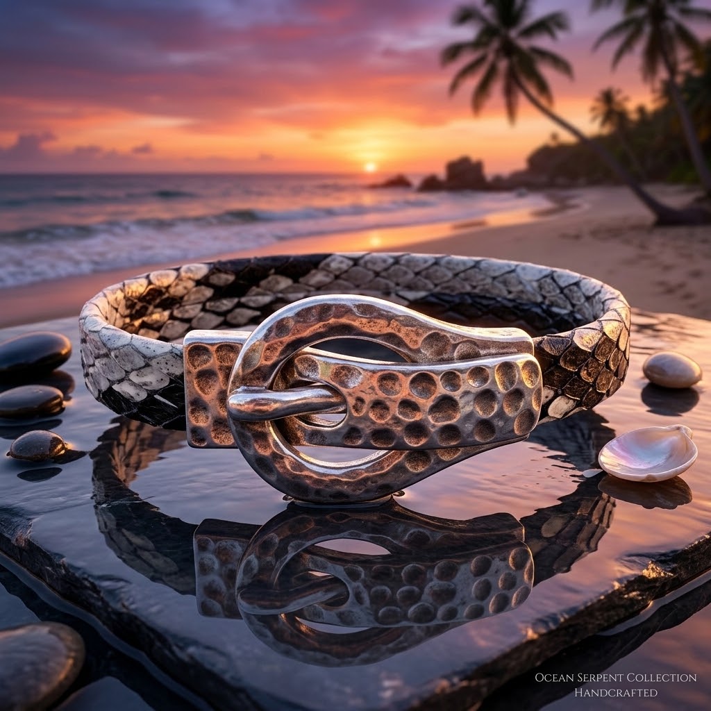 Handmade Grey and Black Snakeskin Man's Bracelet
