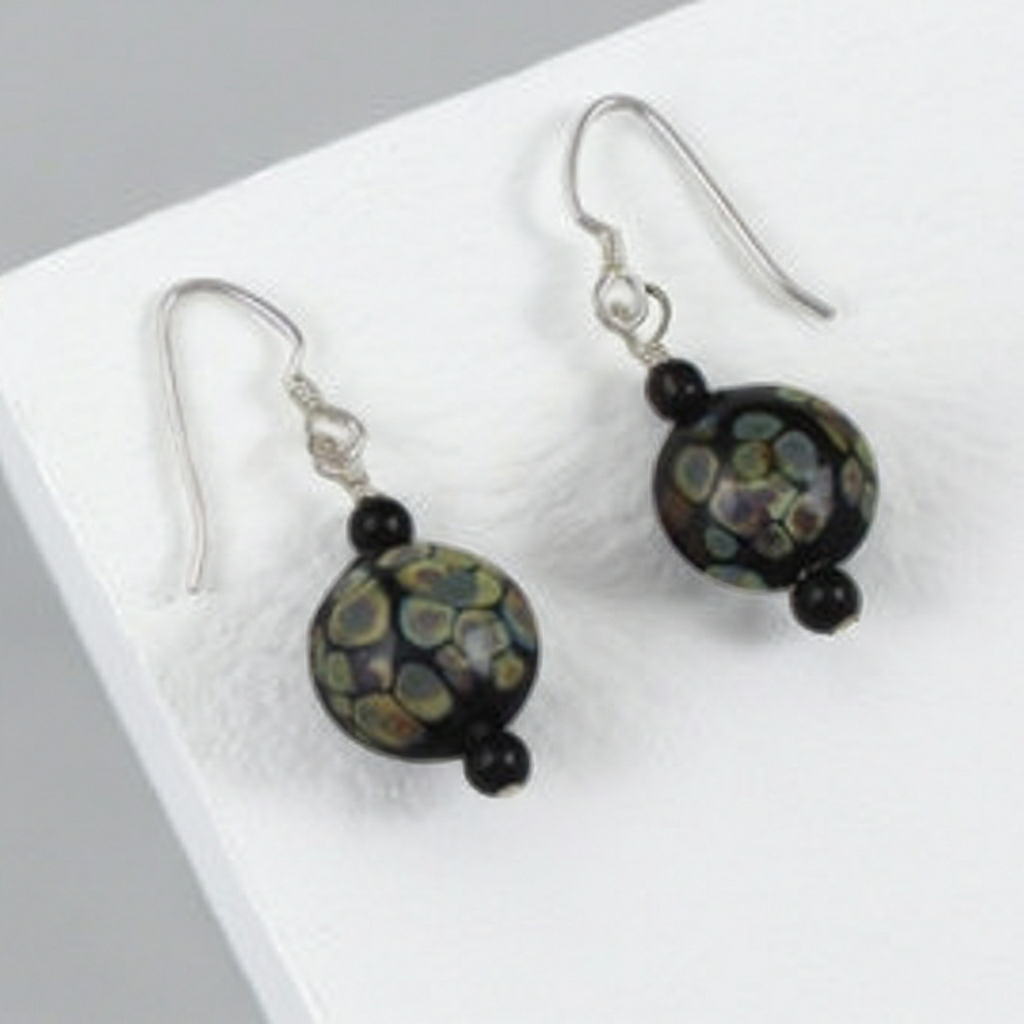 Earrings Handmade Black Ruku Artisan  & Onyx  Beads