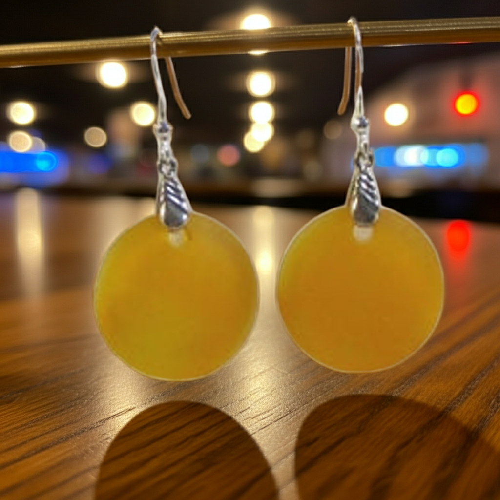Goldenrod Sea Glass Coin Drop Earrings