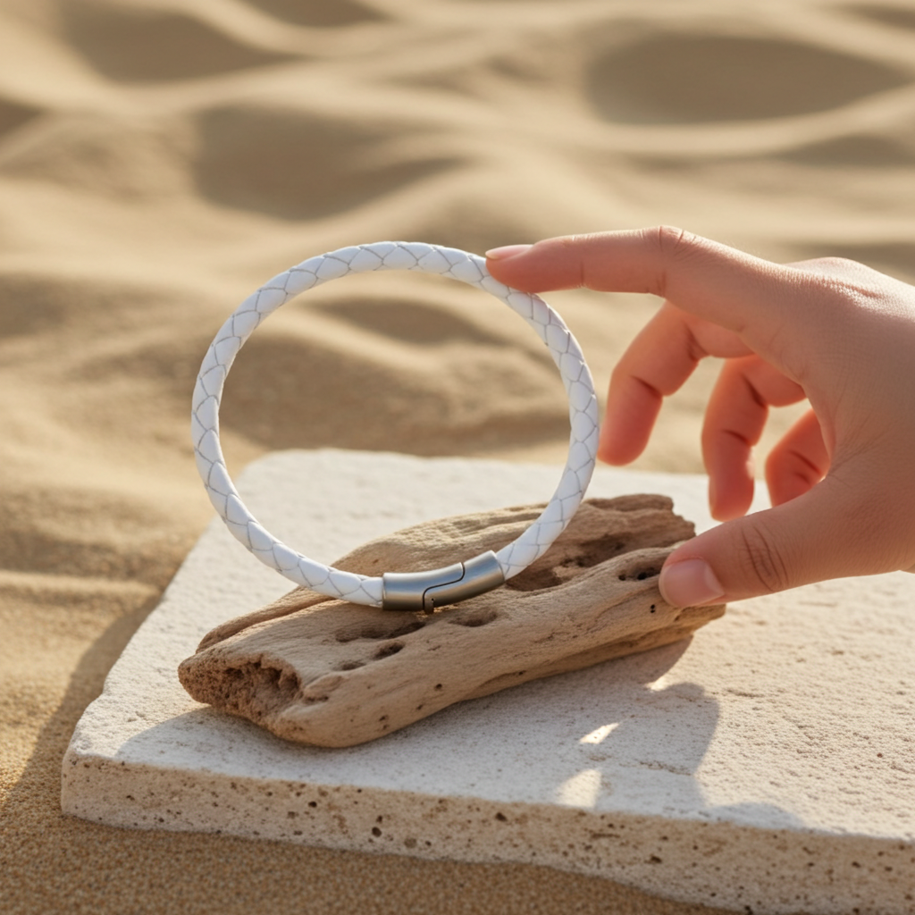 White Leather Bracelet for a Man