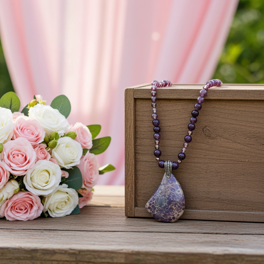 Lepedolite and Purple Nevada Variscite Gemstone Necklace