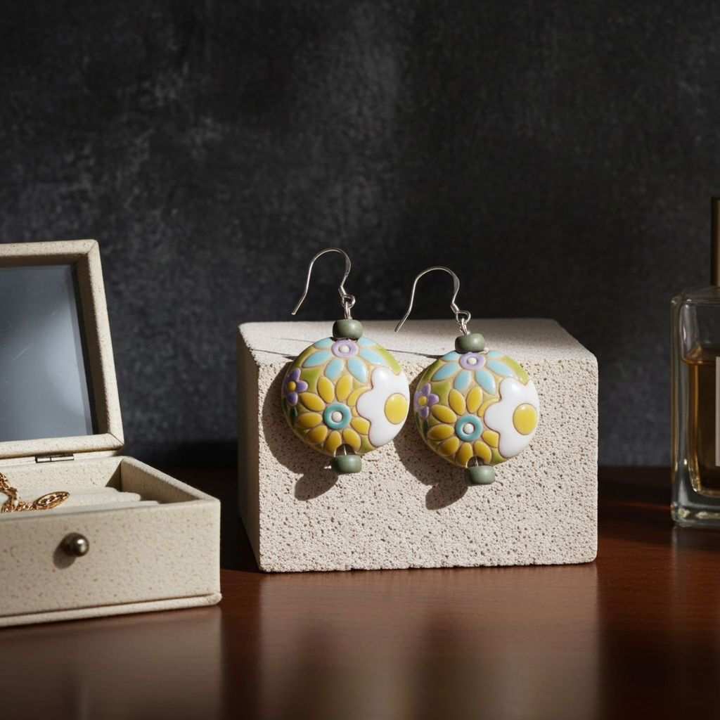 Floral Artisan Bead Drop Earrings