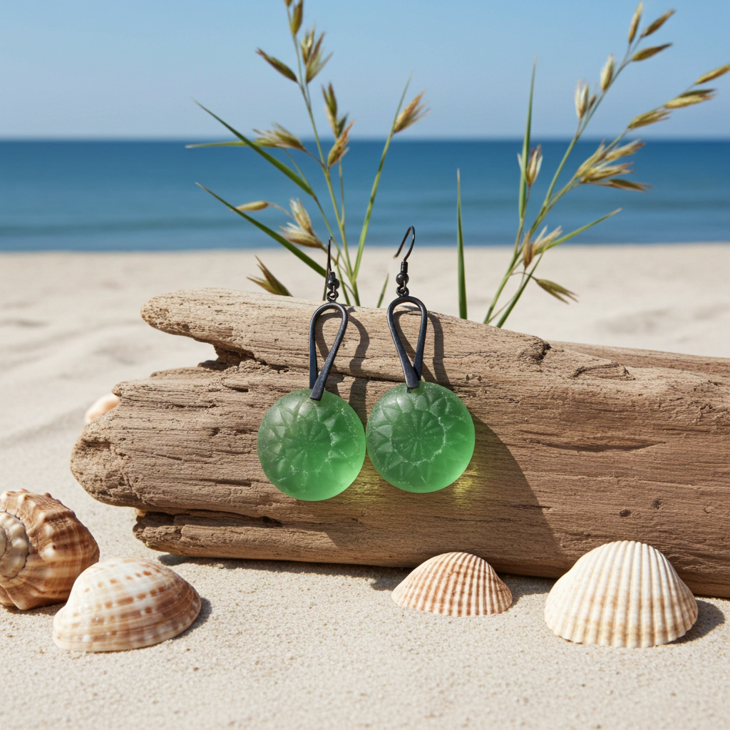 Seafoam Green Sea Glass Drop Earrings Gunmetal