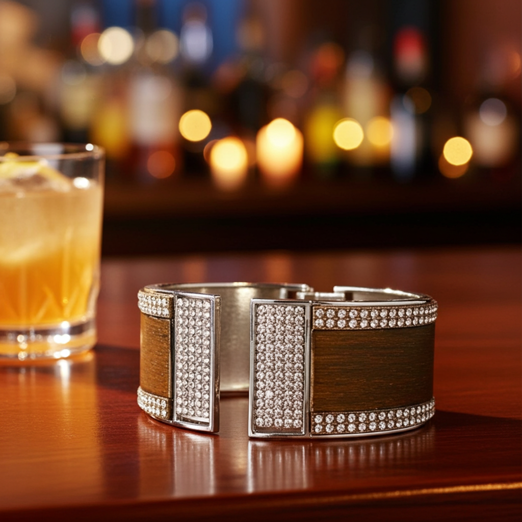 Wide Crystal Cuff Bangle Bracelet with Leather