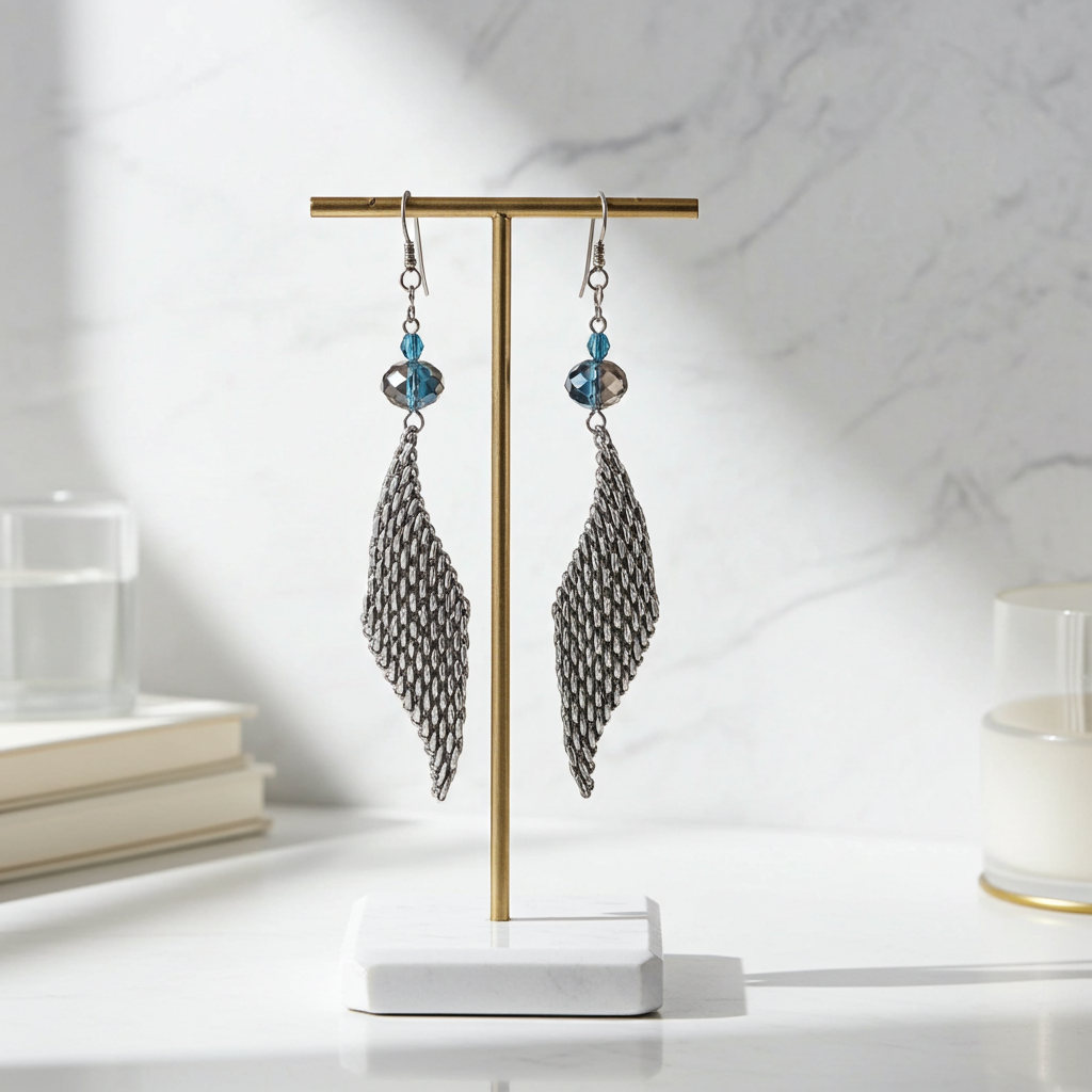 Silver Mesh Drop Earrings