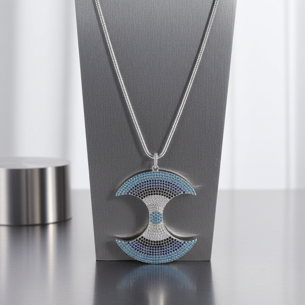 Aqua Cut Out Circle Multi-stone Pendant of  Silver Chain Necklace