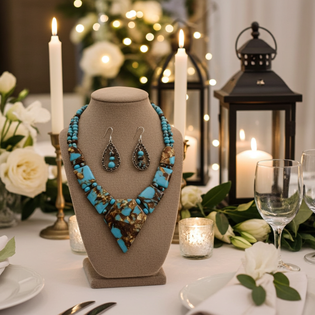 Turquoise Sea Segment Jasper Necklace & Earrings