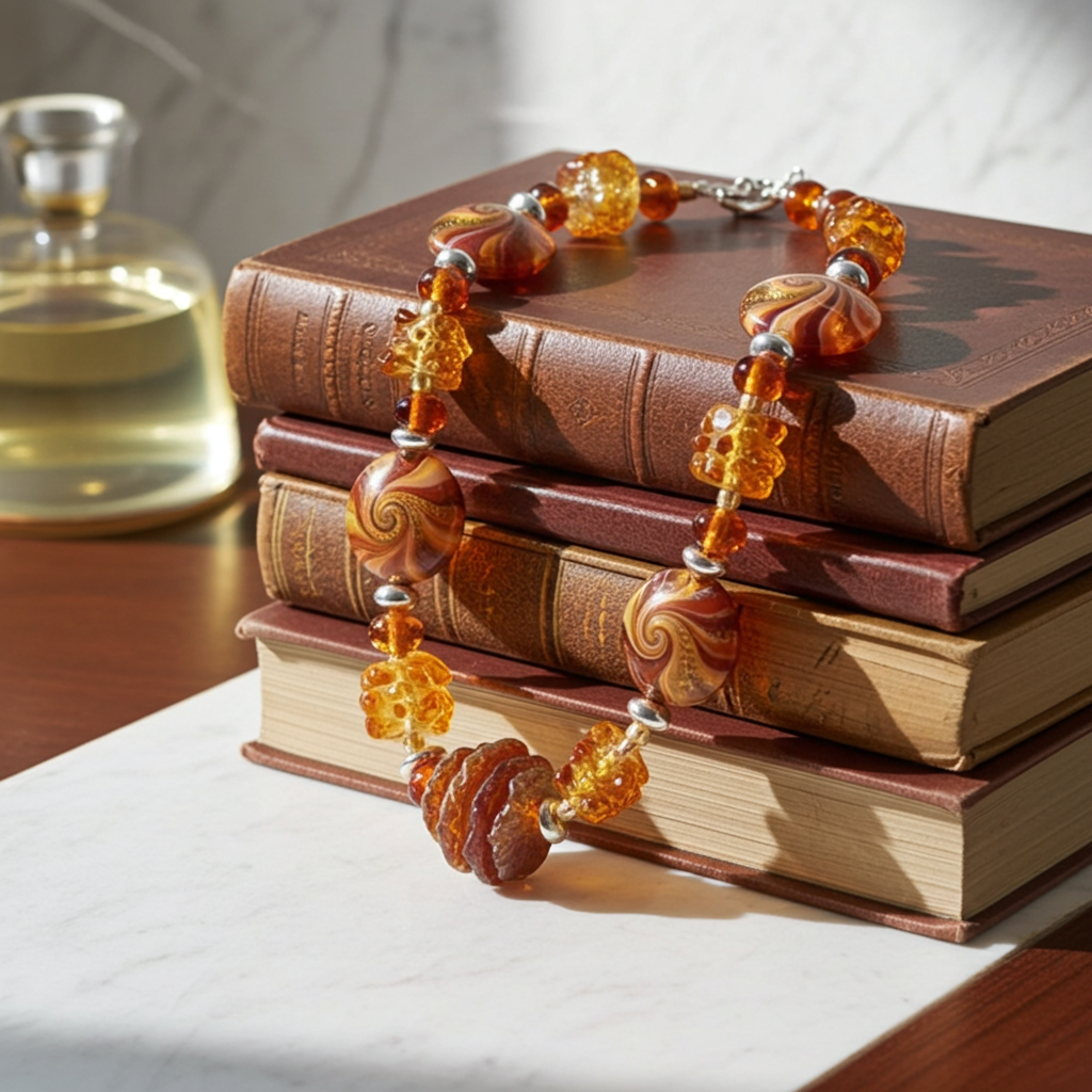 Sassy Swirl Handmade Bead Necklace in Brown and Gold