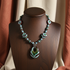 Big Kazuri Pendant Necklace Aqua & Brown Fair Trade Beads