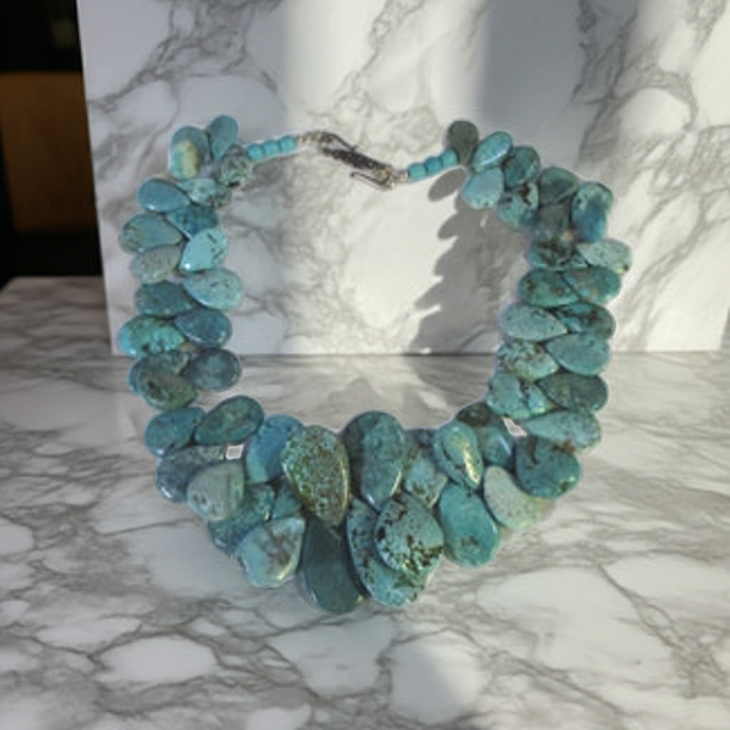 Chunky Turquoise Teardrop Necklace Southwest Variegated Turquoise
