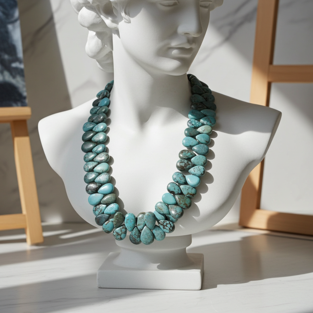 Chunky Turquoise Teardrop Necklace Southwest Variegated Turquoise